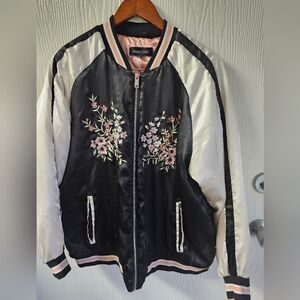 Satin embroidered Bomber jacket Plus Sz2x